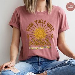 sun t-shirt, positive graphic tees, sunflower crewneck sweatshirt, retro shirts for women, gift for mom, gift for her, h