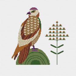 Falcon colorful - cross stitch pattern Primitive bird counted cross stitch Folk bird embroidery chart