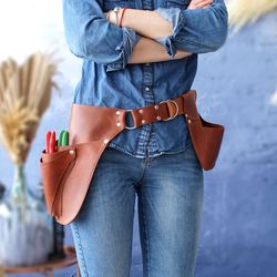 Leather Utility Belt Pouch, Leather Florist Tool Belt, Leather Gardening Belt