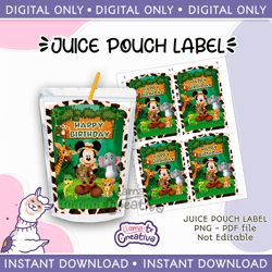 Mickey Safari juice pouch bag label, Capri sun,  Instant Download, not editable