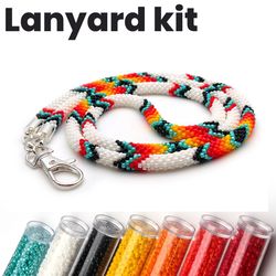 Bead lanyard kit, Crochet rope kit, Bead crochet kit, DIY key holder, Crafts supplies, Kit for lanyard, Card holder kit