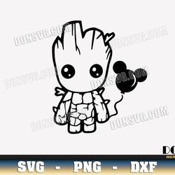 Groot with Mickey Mouse Balloon SVG Disney Baby Outline png clipart Design Guardians Galaxy Cricut files