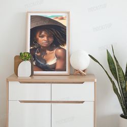 a woman is relaxing on the beach / digital art / print