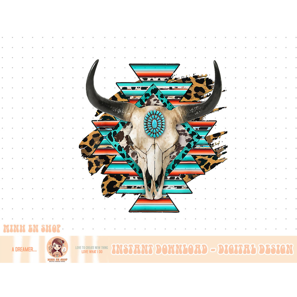 Western Serape Aztec Cow Skull Cowgirl Rodeo Girl T-Shirt copy.jpg