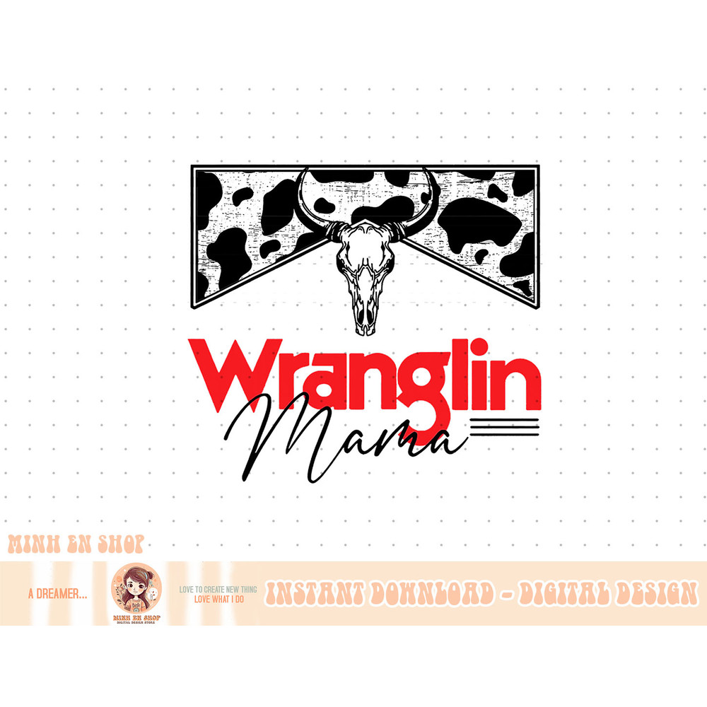 Wranglin Mama Red Bull Skull Leopard Western Cowhide Mom T-Shirt copy.jpg