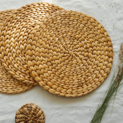 SET OF 6 Water hyacinth wicker placemats | natural placemats | woven water hyacinth placemats | boho placemats | vintage