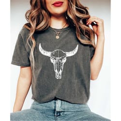 comfort colors boho cow skull shirt, wild west shirt, western graphic tee, cowgirl shirt, bull skull shirt, southwest te