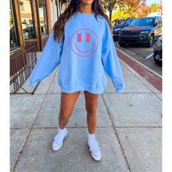 easter peeps face sweatert, cute easter crew, easter sweater, easter bunny, easter eggs, easter happy face crew