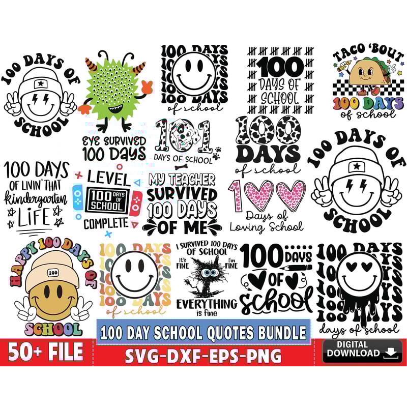 100 day school quotes bundle svg, 50+ file 100 day school quotes bundle svg.jpg