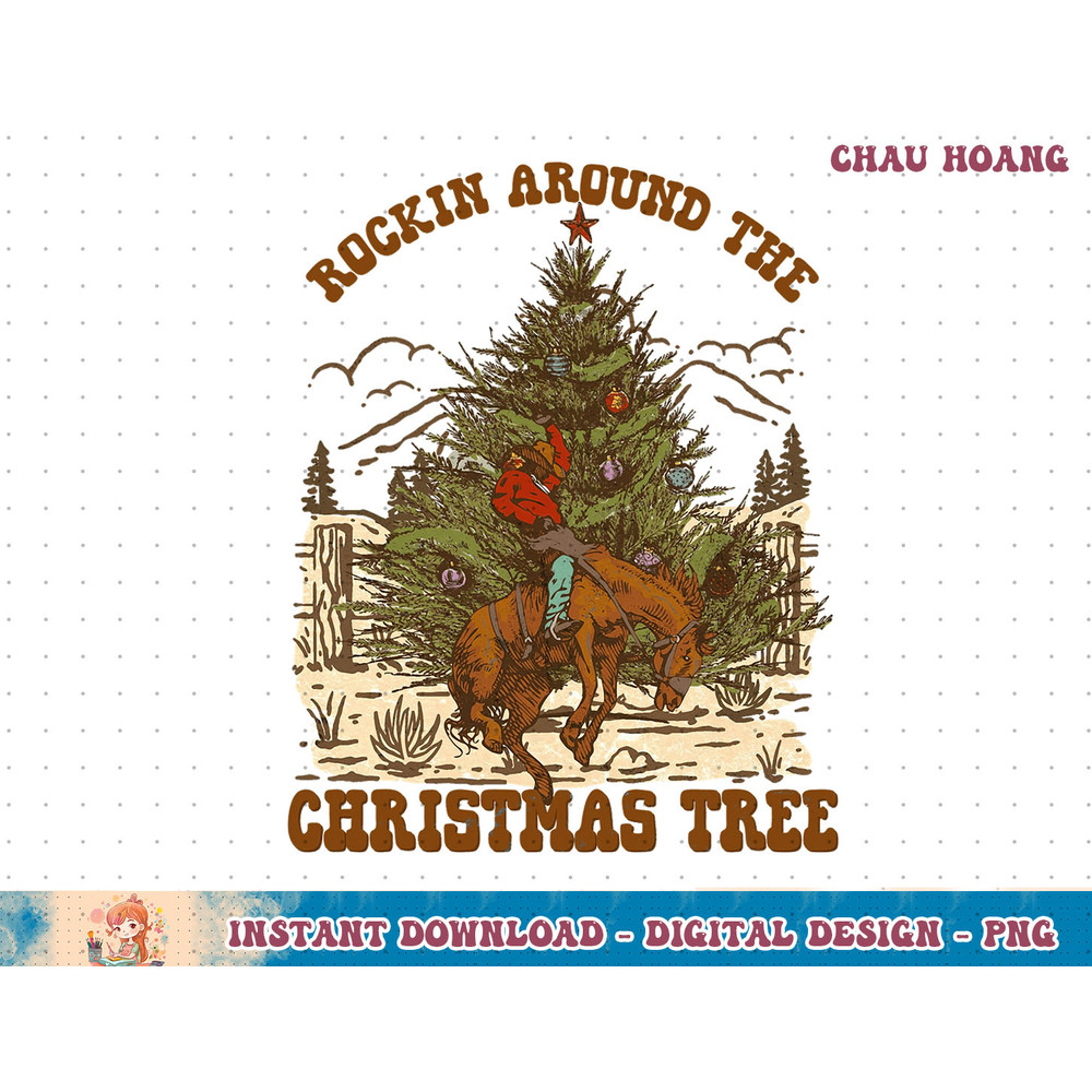 Rockin Around Christmas Cowboy Tree Santa Ride Horse Pajama Sweatshirt copy.jpg