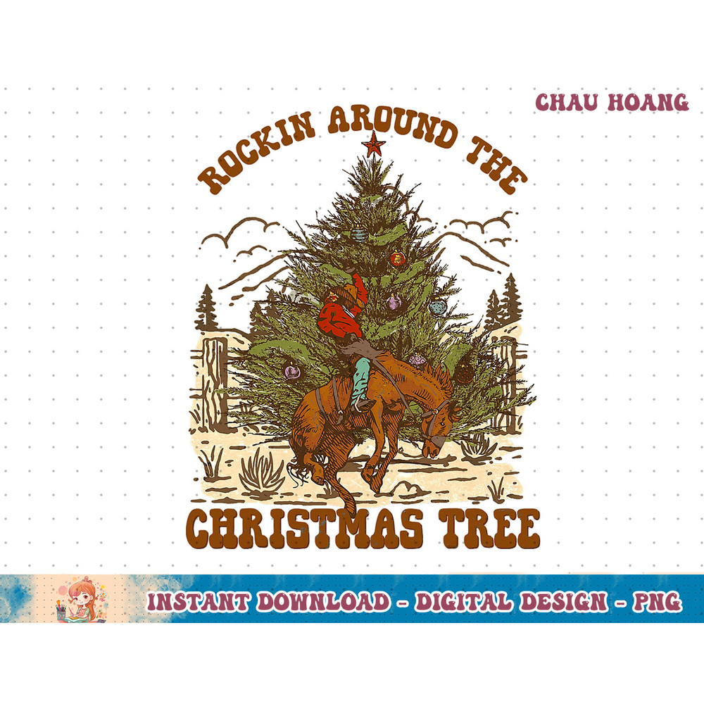 Rockin Around Christmas Cowboy Tree Santa Ride Horse Pajama T-Shirt copy.jpg