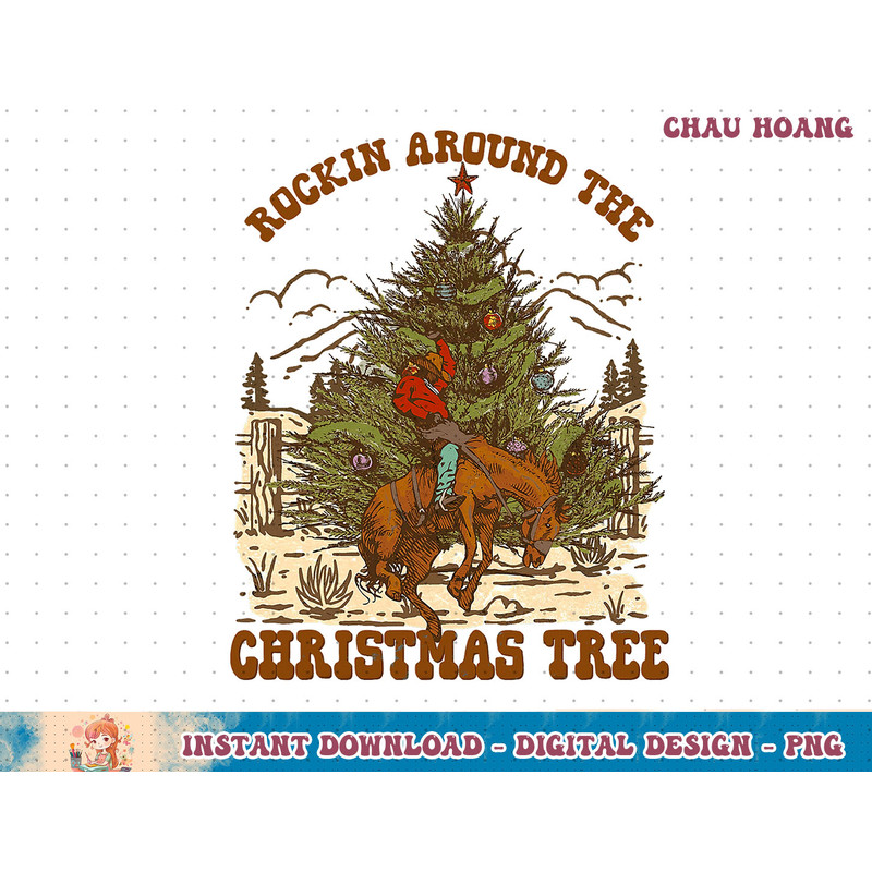 Rockin Around Christmas Cowboy Tree Santa Ride Horse Pajama T-Shirt copy.jpg