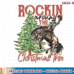 rockin around the christmas tree cowboy santa ride horse long sleeve t-shirt copy png