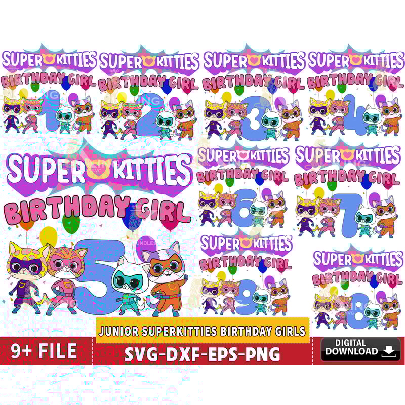 Junior SuperKitties Birthday Girls Number bundle, 9 file SuperKitties svg.jpg