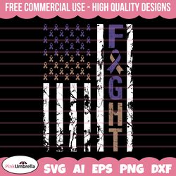 bladder cancer fight usa flag svg, cancer ribbon svg, bladder cancer awareness svg, marigold.blue.purple cancer ribbon