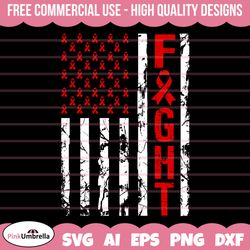 blood cancer fight usa flag svg, cancer ribbon svg, blood cancer awareness svg, red cancer ribbon svg, svg cut file for