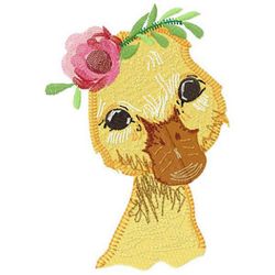 duck wearing a rose on her head embroidery design - unique and adorable, birds