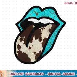 turquoise lips cowhide print tongue western southern women t-shirt copy png