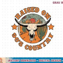 vintage raised on 90 s country, cow skull southern western t-shirt copy png