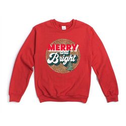 merry and bright leopard, merry and bright shirt, cute christmas t-shirt, holiday unisex graphic tee