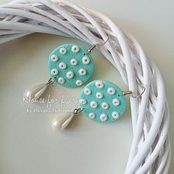 Birthday Polymer Clay Earrings/Dangle mint earrings/Mixed Media Earrings/Lightweight earrings/Handmade Jewelry