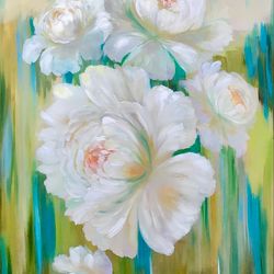 peony painting original art oil painting on canvas large painting white flowers artwork abstract floral art