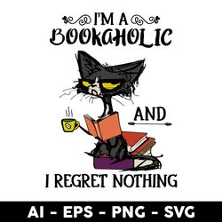 black cat i'm a bookaholic svg, i'm a bookaholic svg, black cat svg, cat svg - digtal file