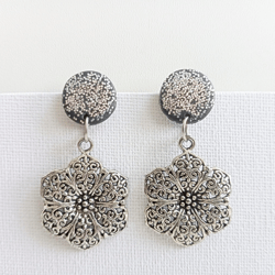 Lightweight handmade sparkling black earrings/Birthday Polymer Clay Flower Earrings/Dangle earrings/Mixed Media Earrings
