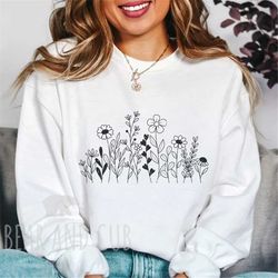 boho floral unisex sweatshirt, botanical sweatshirt, plant women's minimalist flower sweater, floral sweatshirt, vintage