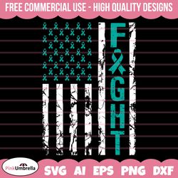 ovarian cancer fight usa flag svg, cancer ribbon svg, ovarian cancer awareness svg, teal ribbon svg, svg cut file for