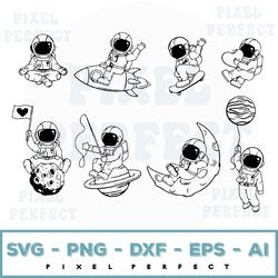 cute astronaut svg, kid astronaut svg, space svg, spaceman with heart svg, astronaut cut file, universe svg, silhouette,