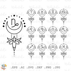 zodiac signs svg silhouette cricut cutting files clipart png stencil dxf