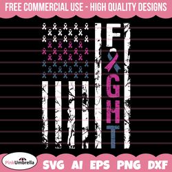thyroid cancer fight usa flag svg, cancer ribbon svg, thyroid cancer awareness svg, pink.blue.purple ribbon svg, svg cut