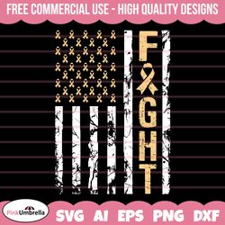 urethral cancer fight usa flag svg, cancer ribbon svg, urethral cancer awareness svg, yellow ribbon svg, svg cut file fo