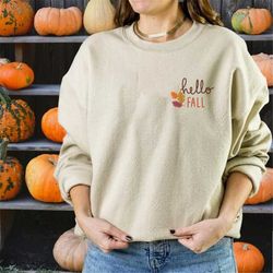 cozy hello fall crewneck sweatshirt, hello fall sweater, thanksgiving sweatshirt, pumpkin crewneck, pumpkin patch sweate