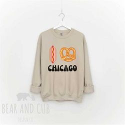 I Love Chicago Sweatshirt, Hot Dog Sweatshirt, Pretzel Crewneck, Baseball Sweatshirt, Tailgate Crewneck, Chicago Shirt,