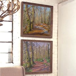 Set of two paintings 16x16 landscapes. Trees paintings original art