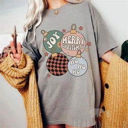 holiday ornament retro t-shirt, vintage groovy christmas shirt, cute shirt for christmas, holiday tee for women, joy t-s