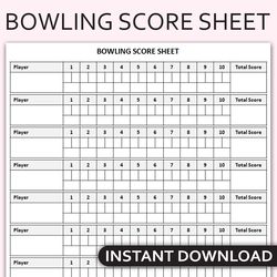 Printable Bowling Score Sheet, Bowling Scorecard, Bowling Score Pad, Bowling Game Tracker Log, Editable Template