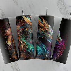 colorful dragon 20 oz skinny tumbler,  straight & tapered tumbler wrap png, sublimation design, instant digital download