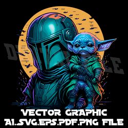 baby yoda and mandalorian vector graphic svg.ai.eps.pdf.png download digital