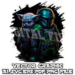 Baby Yoda and Mandalorian 2 Vector Graphic SVG.AI.EPS.PDF.PNG DOWNLOAD DIGITAL