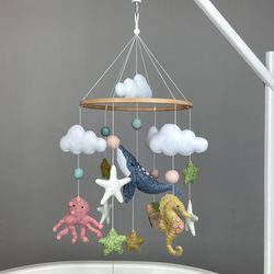 Ocean baby mobile Whale nursery mobile Under the sea mobile Neutral baby mobile Personalized mobile