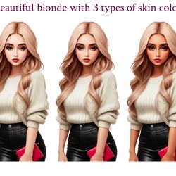 blonde girl, png clipart, fashion girl illustration