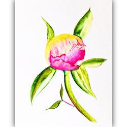 Original Watercolor Art Peony Room Decor Floral Painting Flower Small Painting