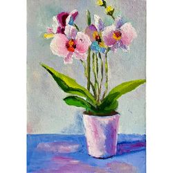 Orchid Painting, Pink Flower Oil Painting, Original art, 'S Day Birthday Gift, Valentine's Day Painting