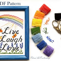 Live Laugh Love. Lavender Rainbow Butterflies Embroidery. Beginner Easy Embroidery. Motivational Phrase. Positive Quote