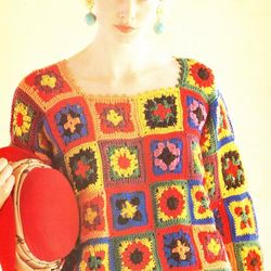 Crochet Tunic Pattern of Stylish Granny Squares - Digital Vintage pattern PDF download