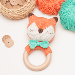 fox rattle crochet pattern, fox teether pattern, amigurumi fox baby rattle, pdf