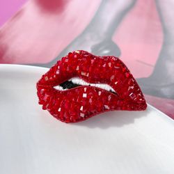Red Lips Brooch Handmade Statement Accessory for Fashion lovers